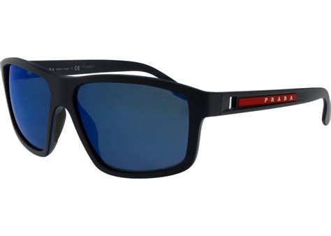 Prada Rectangular Sunglasses Blue Rubber/Blue Mirror Blue 